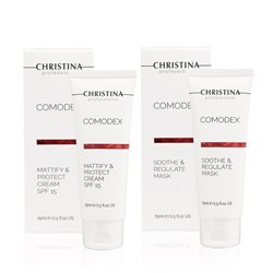 כריסטינה קרם יום ומסכת הרגעה קומודקס SOOTHE & REGULATE MASK & COMODEX MATTIFY & PROTECT CREAM SPF 15