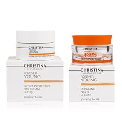 כריסטינה קרם לילה וקרם יום פוראבר יאנג REPAIRNG NIGHT CREAM HYDRA PROTECTIVE DAY CREAM SPF 25 FOREVER YOUNG CHRISTINA